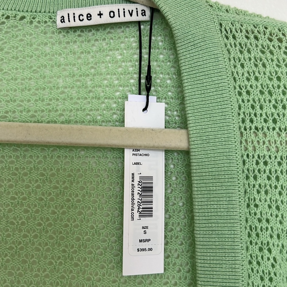 Alice & Olivia Long Crochet Sweater in Pistachio